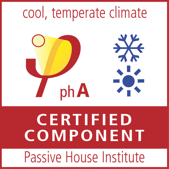 Insignă de certificare Passive House Institute pentru climat moderat, temperat